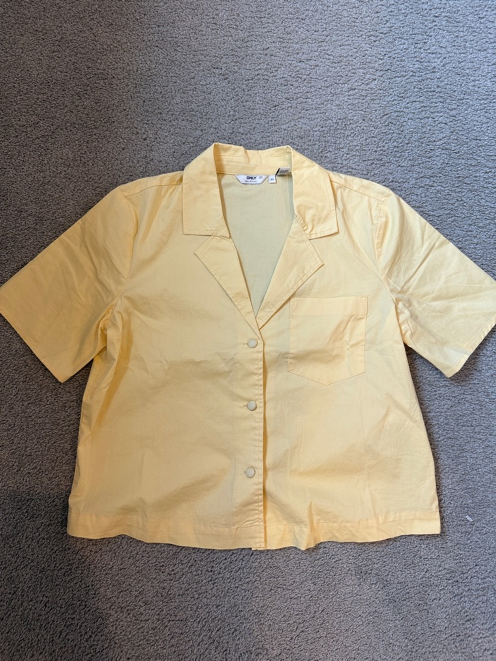 Only Pale Yellow Short Sleeve Camp Shirt cotton size XS
